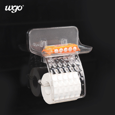 WGO No Drilling Bathroom Paper Towel Holder Soap Transparent Shelf Plastic