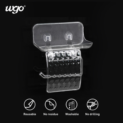 WGO Transparent Bathroom Soap Dish Holder Shower Rail Plastic For Paper Towel